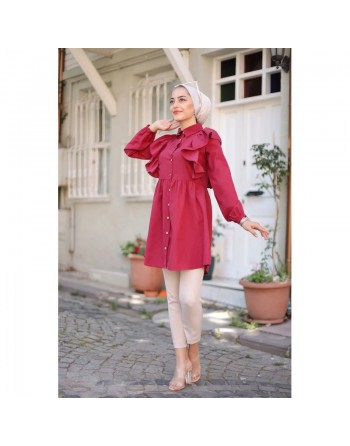 Chemise à froufrou (Vetement femme moderne) - Couleur bordeaux 