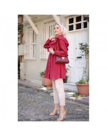 Chemise à froufrou (Vetement femme moderne) - Couleur bordeaux 