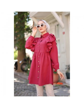 Chemise à froufrou (Vetement femme moderne) - Couleur bordeaux 