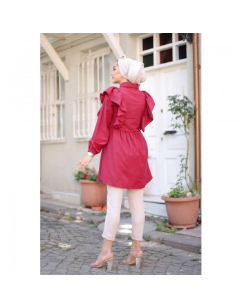 Chemise à froufrou (Vetement femme moderne) - Couleur bordeaux 