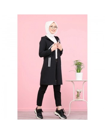 Veste sweat longue à capuche pour femme (Hijab sport en ligne) - Couleur noir 