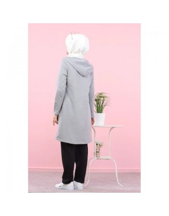 Veste sweat longue à capuche pour hijab sport - Couleur gris clair 