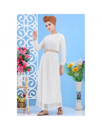 Robe longue à crochet pour femme - Couleur Blanc crème 