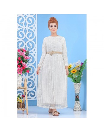 Robe longue à crochet pour femme - Couleur Blanc crème 