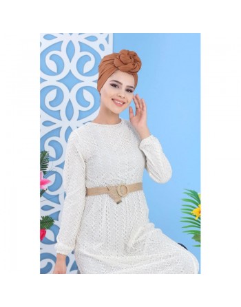 Robe longue à crochet pour femme - Couleur Blanc crème 