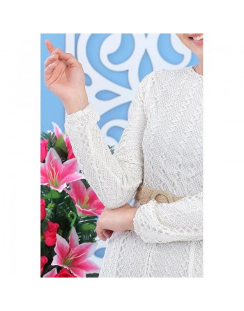 Robe longue à crochet pour femme - Couleur Blanc crème 