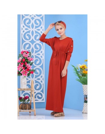Robe longue type Chauve Souris pour femme - Couleur Rouge brique 