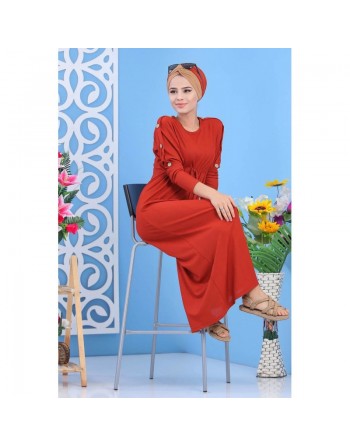Robe longue type Chauve Souris pour femme - Couleur Rouge brique 