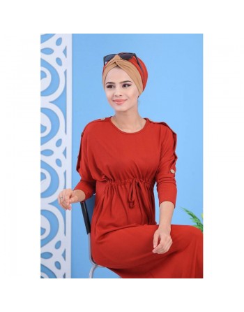 Robe longue type Chauve Souris pour femme - Couleur Rouge brique 