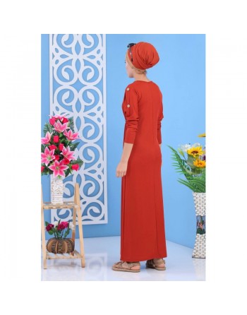 Robe longue type Chauve Souris pour femme - Couleur Rouge brique 