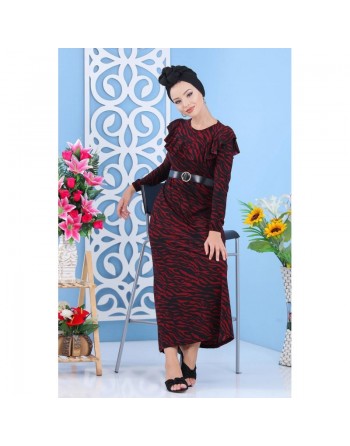 Robe longue à imprimés léopard avec ceinture pour femme - Couleur noir et bordeaux 