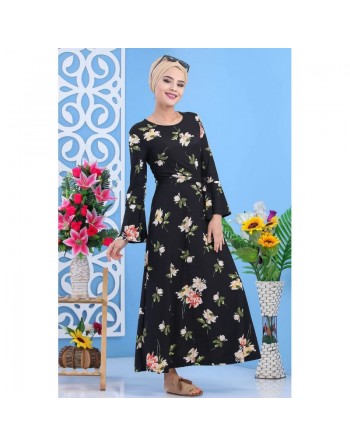 Robe longue fleurie pour femme (motifs fleurs) de marque Amelis Paris - Couleur Noire 