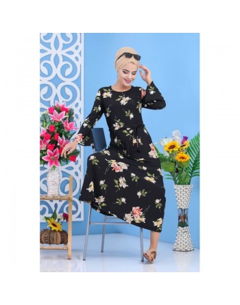 Robe longue fleurie pour femme (motifs fleurs) de marque Amelis Paris - Couleur Noire 