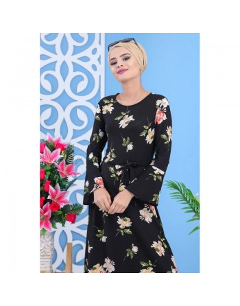Robe longue fleurie pour femme (motifs fleurs) de marque Amelis Paris - Couleur Noire 