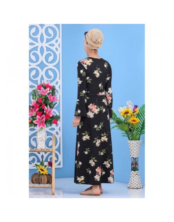 Robe longue fleurie pour femme (motifs fleurs) de marque Amelis Paris - Couleur Noire 