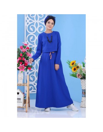 Robe maxi-longue et évasée avec style crop top pour femme - Grandes tailles - Couleur bleu roi 