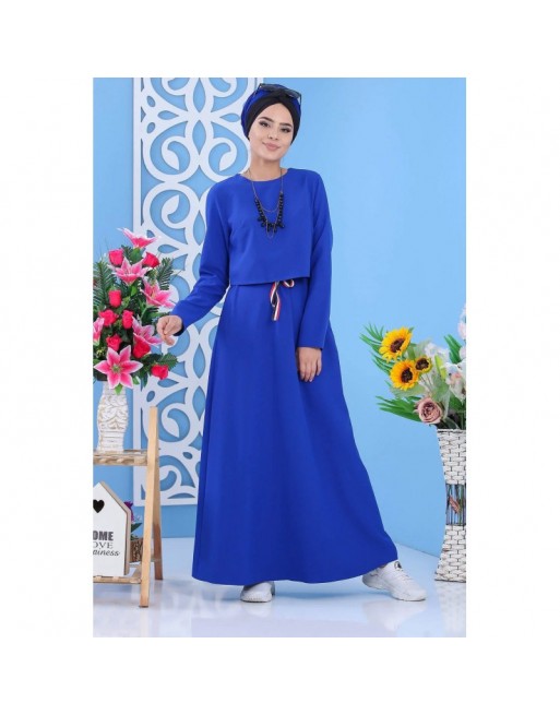 Robe maxi-longue et évasée avec style crop top pour femme - Grandes tailles - Couleur bleu roi Robe maxi-longue et évasée avec style crop top pour femme - Grandes tailles - Couleur bleu roi