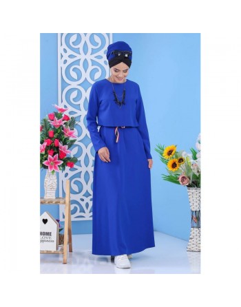 Robe maxi-longue et évasée avec style crop top pour femme - Grandes tailles - Couleur bleu roi 