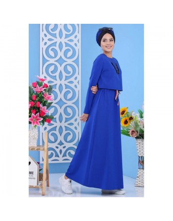 Robe maxi-longue et évasée avec style crop top pour femme - Grandes tailles - Couleur bleu roi 