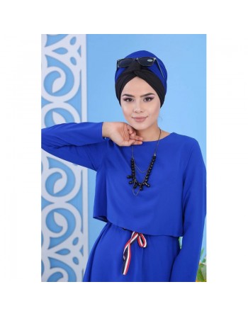 Robe maxi-longue et évasée avec style crop top pour femme - Grandes tailles - Couleur bleu roi 