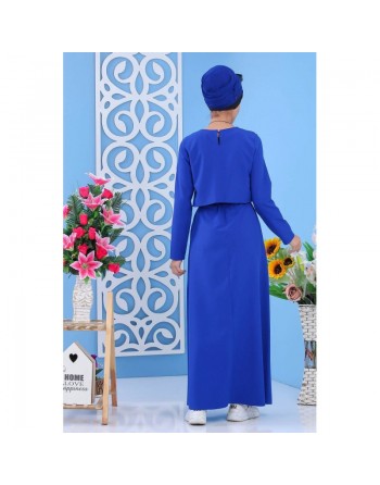 Robe maxi-longue et évasée avec style crop top pour femme - Grandes tailles - Couleur bleu roi 