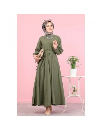Robe élégante longue ample pour femme (Boutique Vetement Hijab France) - Couleur Kaki 