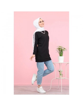 Tunique décontractée Sweat à capuche (Sweat-shirt femme voilée) - Couleur noir 
