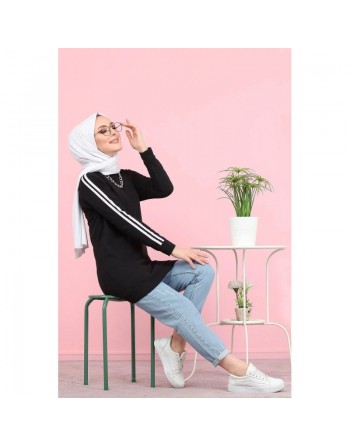 Tunique décontractée Sweat à capuche (Sweat-shirt femme voilée) - Couleur noir 