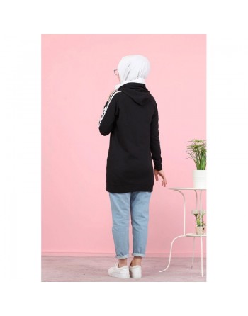 Tunique décontractée Sweat à capuche (Sweat-shirt femme voilée) - Couleur noir 