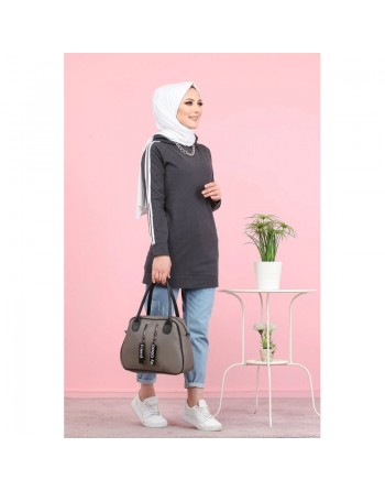 Tunique décontractée Sweat à capuche pour femme (Sweat-shirt moderne & Modest Fashion) - Couleur anthracite (Gris chiné) 