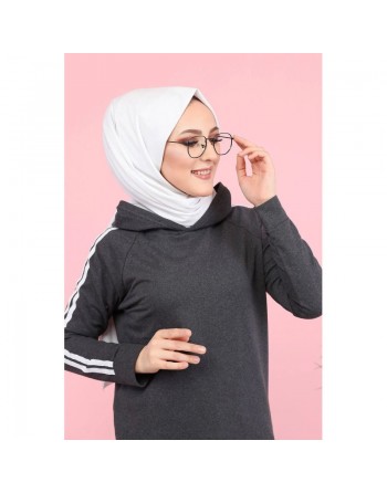 Tunique décontractée Sweat à capuche pour femme (Sweat-shirt moderne & Modest Fashion) - Couleur anthracite (Gris chiné) 