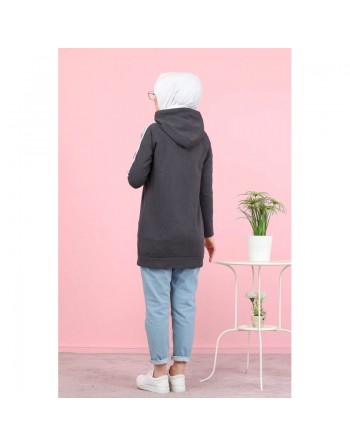 Tunique décontractée Sweat à capuche pour femme (Sweat-shirt moderne & Modest Fashion) - Couleur anthracite (Gris chiné) 