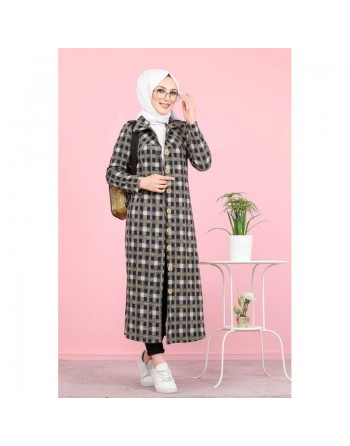 Tunique longue boutonnée (Vetement femme voilée Automne-Hiver) - Couleur noire et moutarde 