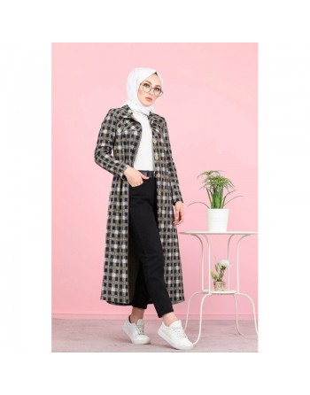 Tunique longue boutonnée (Vetement femme voilée Automne-Hiver) - Couleur noire et moutarde 