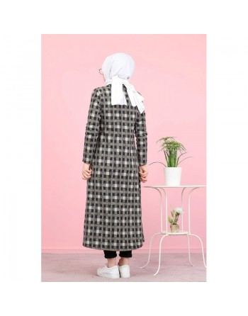 Tunique longue boutonnée (Vetement femme voilée Automne-Hiver) - Couleur noire et moutarde 