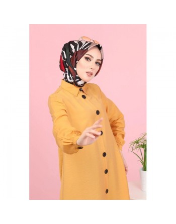 Chemise mi-longue fluide ample légèrement brillante (Chemises femme Turquie voilée) - Couleur jaune Moutarde 