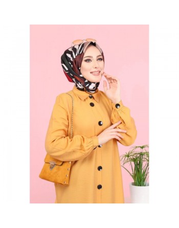 Chemise mi-longue fluide ample légèrement brillante (Chemises femme Turquie voilée) - Couleur jaune Moutarde 