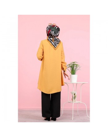 Chemise mi-longue fluide ample légèrement brillante (Chemises femme Turquie voilée) - Couleur jaune Moutarde 