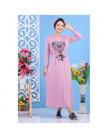 Robe Longue Décontractée imprimée pas cher pour femme - Couleur Rose 