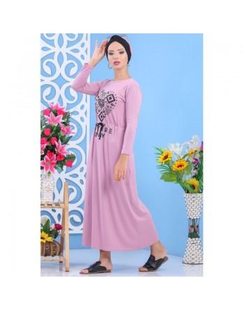 Robe Longue Décontractée imprimée pas cher pour femme - Couleur Rose 