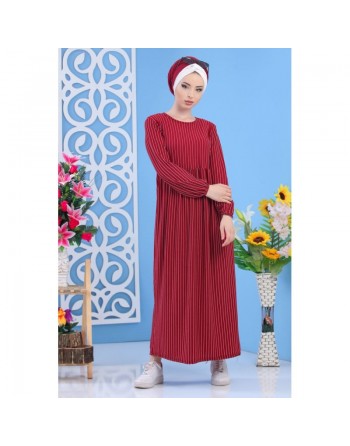Robe femme décontractée à rayures de couleur grenat (Vêtement grande taille en ligne pas cher) 