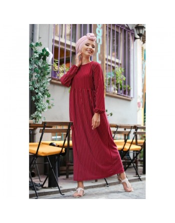 Robe femme décontractée à rayures de couleur grenat (Vêtement grande taille en ligne pas cher) 