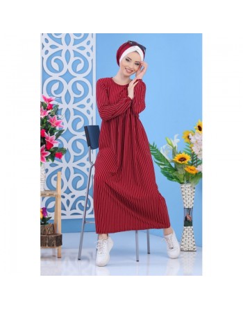 Robe femme décontractée à rayures de couleur grenat (Vêtement grande taille en ligne pas cher) 