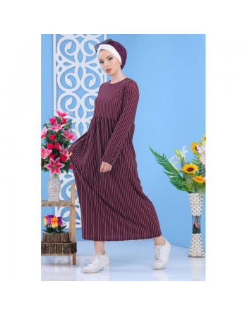 Robe décontractée à rayures (Robes grande taille pour femme) - Couleur aubergine 