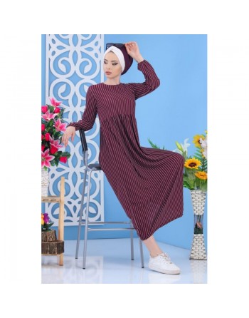 Robe décontractée à rayures (Robes grande taille pour femme) - Couleur aubergine 