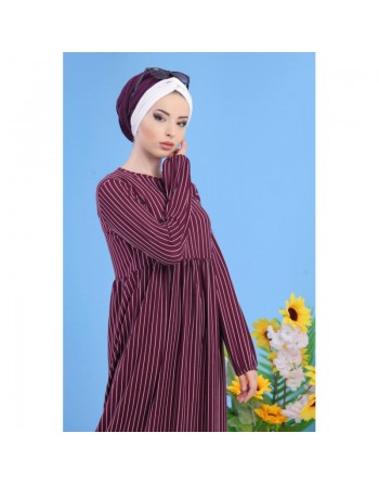 Robe décontractée à rayures (Robes grande taille pour femme) - Couleur aubergine 