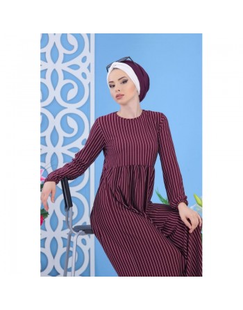 Robe décontractée à rayures (Robes grande taille pour femme) - Couleur aubergine 