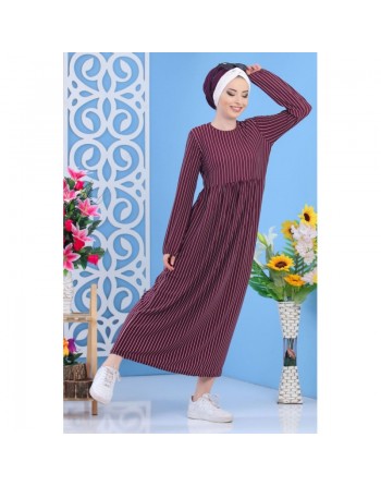 Robe décontractée à rayures (Robes grande taille pour femme) - Couleur aubergine 