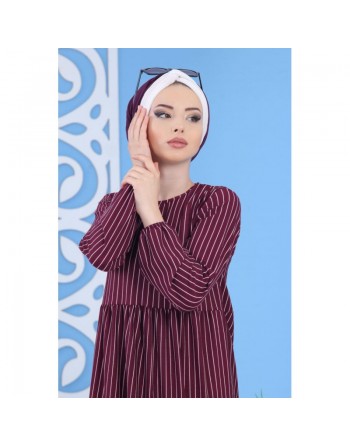 Robe décontractée à rayures (Robes grande taille pour femme) - Couleur aubergine 
