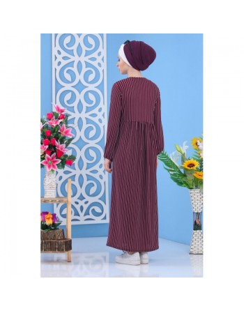 Robe décontractée à rayures (Robes grande taille pour femme) - Couleur aubergine 